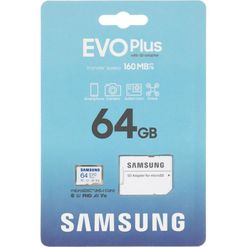 Флеш карта microSDXC 64GB Samsung MB-MC64SA EVO Plus + adapter