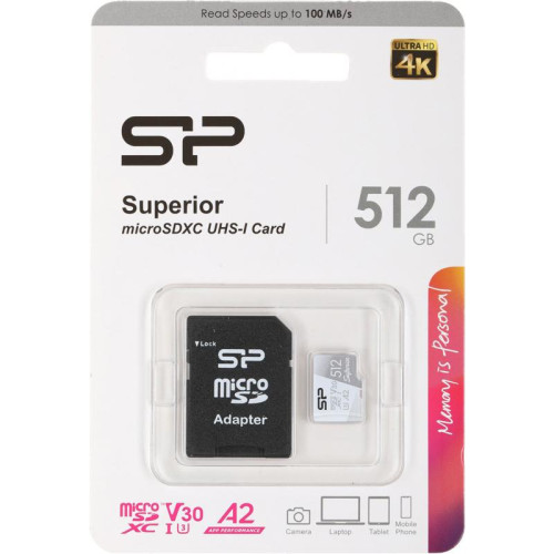 Флеш карта microSDXC 512GB Silicon Power SP512GBSTXDA2V20SP Superior + adapter