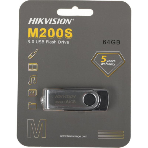 Флеш Диск Hikvision 64GB M200S HS-USB-M200S/64G/U3 USB3.0 серебристый/черный