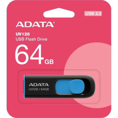 Флеш Диск A-Data 64Gb DashDrive UV128 AUV128-64G-RBE USB3.0 черный/синий