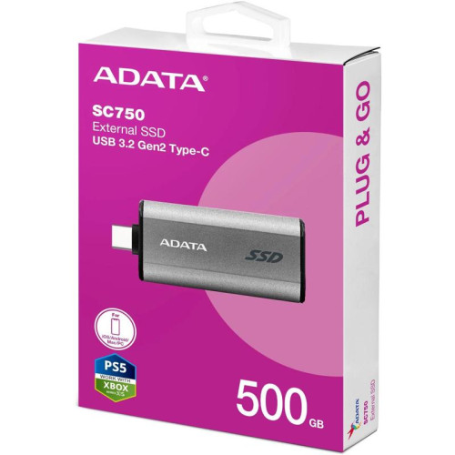 Накопитель SSD A-Data USB3.2 Gen2 500GB SC750-500G-CCBK SC750 серый