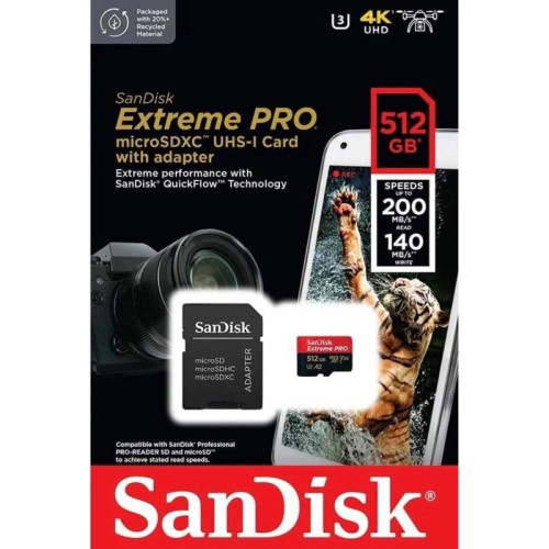 Флеш карта microSDXC 512GB Sandisk SDSQXCD-512G-GN6MA Extreme Pro + adapter