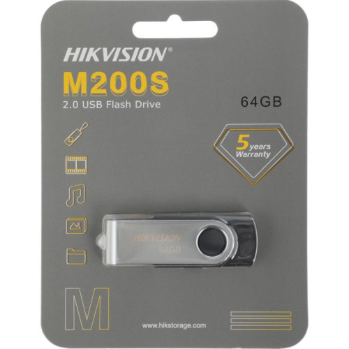 Флеш Диск Hikvision 64GB M200S HS-USB-M200S/64G USB2.0 черный