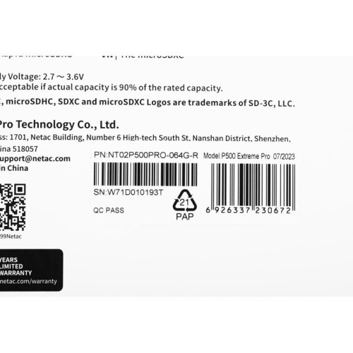 Флеш карта microSDXC 64GB Netac NT02P500PRO-064G-R P500 Extreme Pro + adapter
