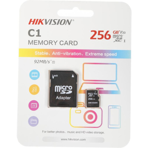 Флеш карта microSDXC 256GB Hikvision HS-TF-C1(STD)/256G/Adapter C1 V30 + adapter
