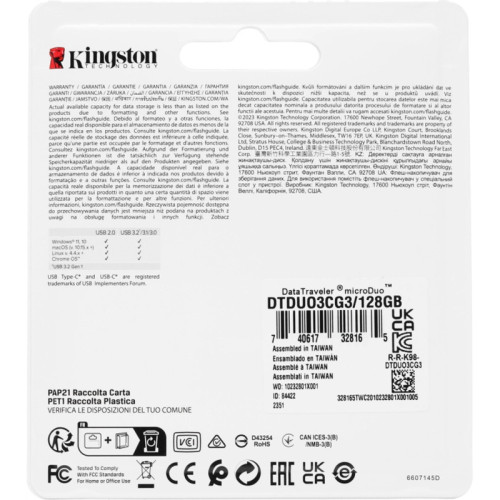 Флэш USB Kingston 128GB DataTraveler microDuo 3C 200MB/s dual USB-A + USB-C/ Kingston USB 128GB DataTraveler microDuo 3C 200MB/s dual USB-A + USB-C