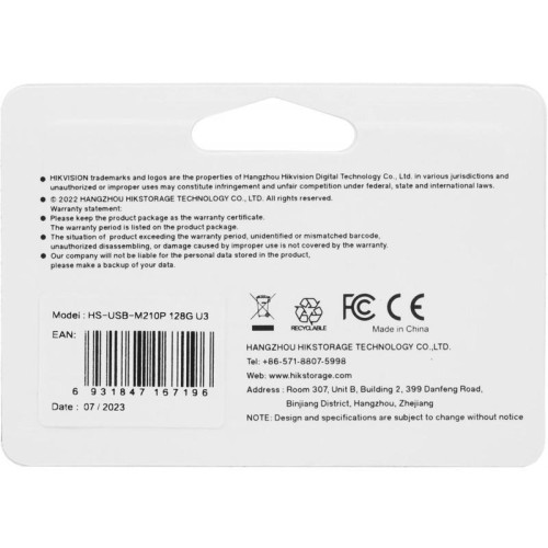 Флеш Диск Hikvision 128GB M210P HS-USB-M210P/128G/U3 USB3.0 черный