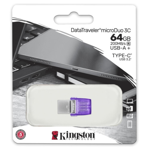 Флэш USB Kingston 64GB DataTraveler microDuo 3C 200MB/s dual USB-A + USB-C/ Kingston USB 64GB DataTraveler microDuo 3C 200MB/s dual USB-A + USB-C