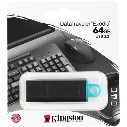Флеш Диск Kingston 64Gb DataTraveler Exodia DTX/64GB USB3.2 черный/голубой