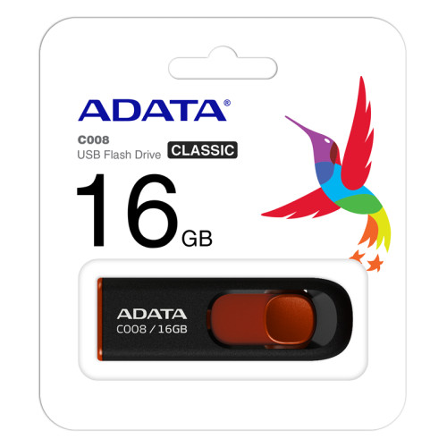 Флеш Диск A-Data 16Gb Classic C008 AC008-16G-RKD USB2.0 красный/черный