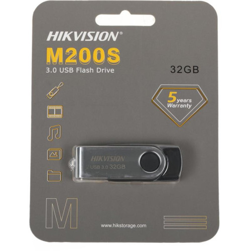 Флеш Диск Hikvision 32GB M200S HS-USB-M200S/32G/U3 USB3.0 серебристый/черный