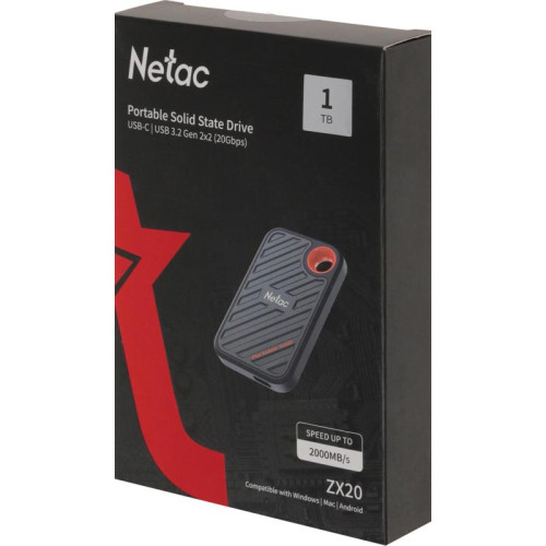 Накопитель SSD Netac USB-C 1000Gb NT01ZX20-001T-32BL ZX20 2.5