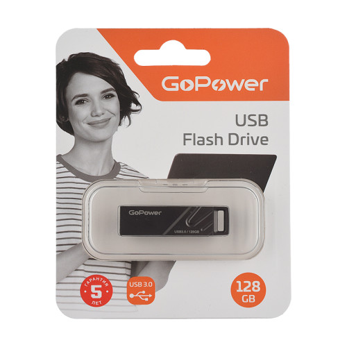 Флеш-накопитель GoPower TITAN 128GB USB3.0 металл черный графит (1/50/1000)