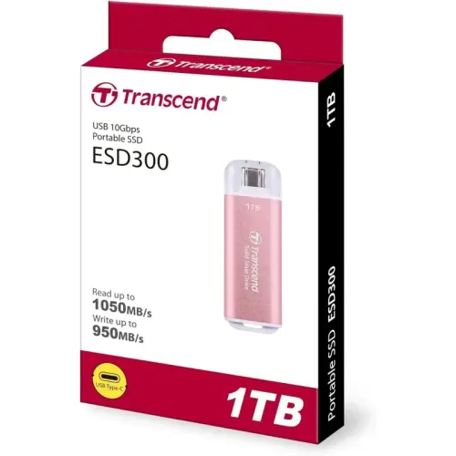 Флеш-накопитель/ Transcend External SSD ESD300C 1 TB, Type C, 10Gbps (3.2 Gen2), R/W 1050/950MB/s, 60.1x20x7.8 mm, 9g,Pink