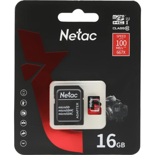 Флеш карта microSDHC 16GB Netac NT02P500PRO-016G-R P500 Extreme Pro V10 A1 + adapter