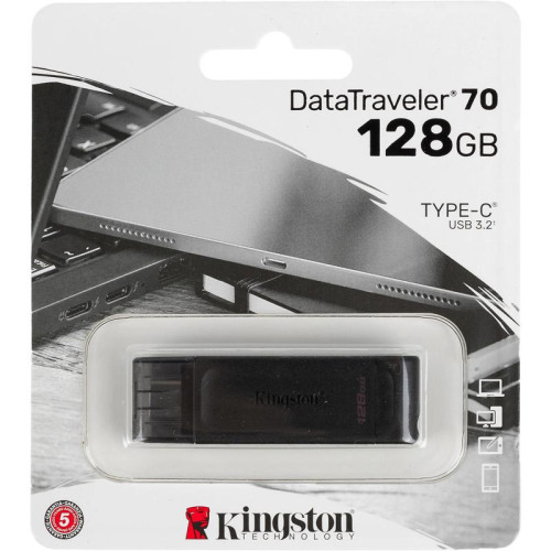 Флеш Диск Kingston 128Gb DataTraveler 70 Type-C DT70/128GB USB3.2 черный