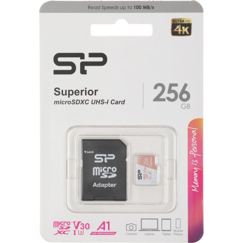 Флеш карта microSDXC 256GB Silicon Power SP256GBSTXDV3V20SP Superior + adapter