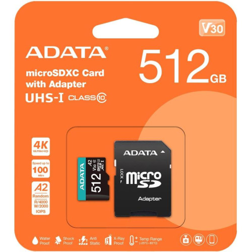 Флеш карта microSDXC 512GB A-Data AUSDX512GUI3V30SA2-RA1 Premier Pro + adapter