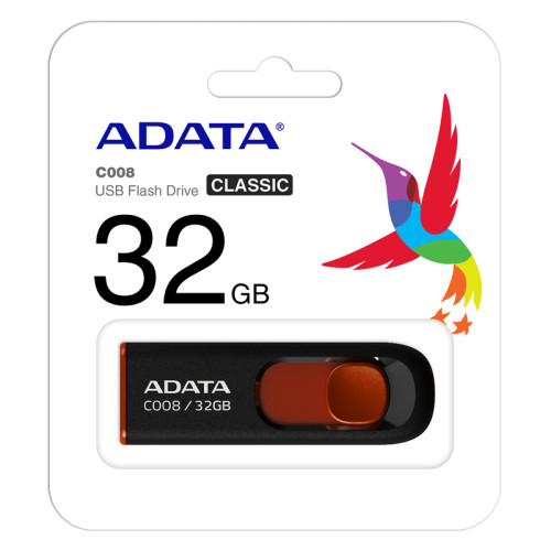 Флеш Диск A-Data 32Gb Classic C008 AC008-32G-RKD USB2.0 красный/черный