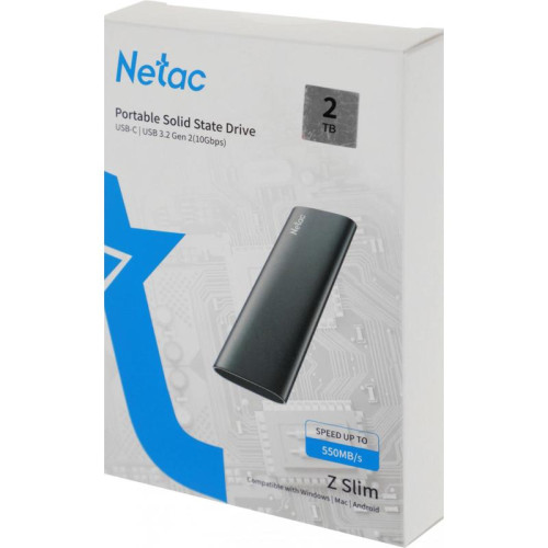 Накопитель SSD Netac USB-C 2Tb NT01ZSLIM-002T-32BK Z Slim 1.8