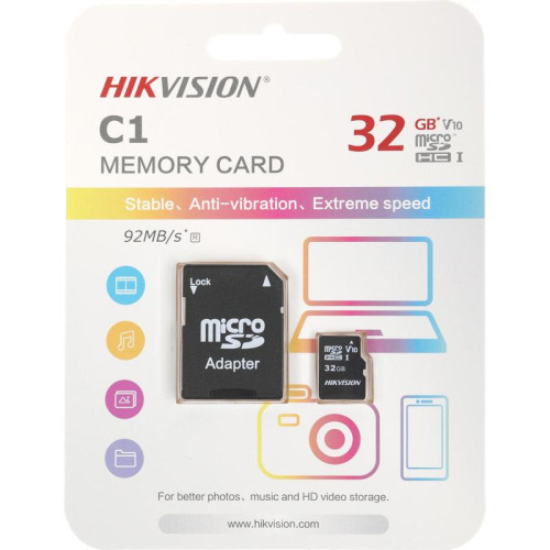 Флеш карта microSDHC 32GB Hikvision HS-TF-C1(STD)/32G/Adapter + adapter