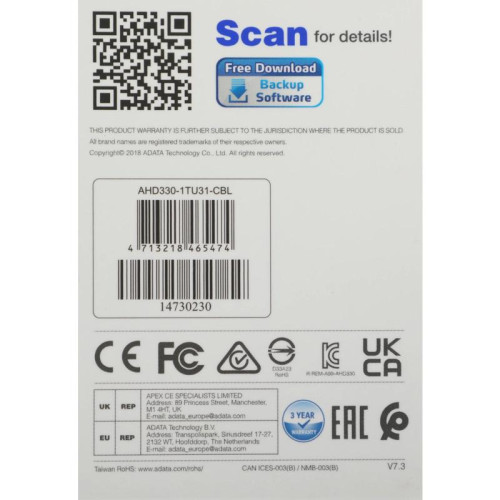 Жесткий диск A-Data USB 3.0 1Tb AHD330-1TU31-CBL HD330 DashDrive Durable 2.5
