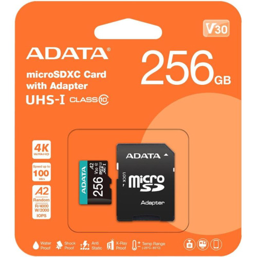 Флеш карта microSDXC 256GB A-Data AUSDX256GUI3V30SA2-RA1 Premier Pro + adapter