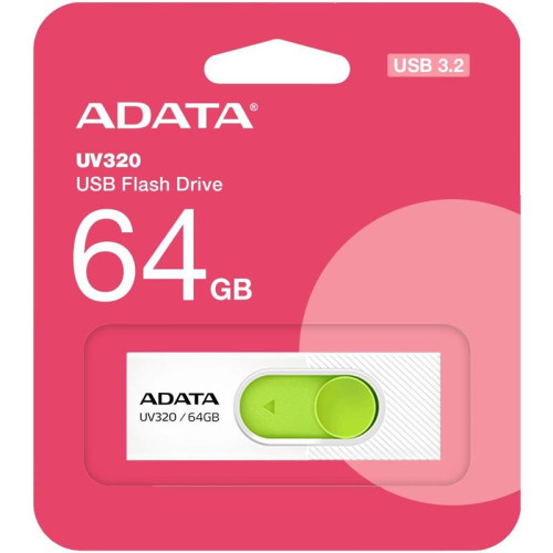 Флеш Диск A-Data 64GB UV320 AUV320-64G-RWHGN USB3.2 белый/зеленый