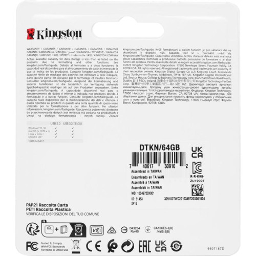 Флеш Диск Kingston 64GB DataTraveler Kyson DTKN/64GB USB3.2 серебристый/черный