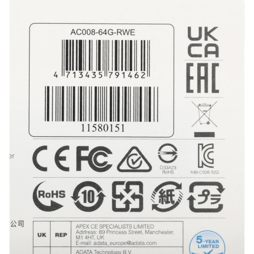 Флеш Диск A-Data 64GB Classic C008 AC008-64G-RWE USB2.0 синий/белый