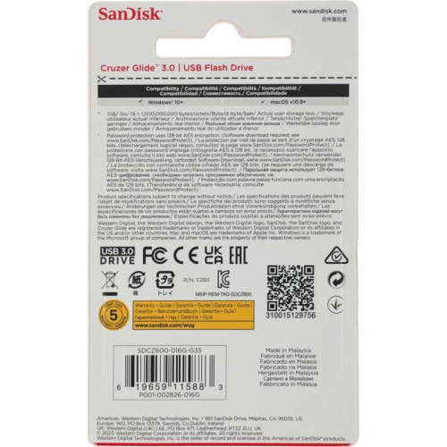 Флеш Диск Sandisk 16Gb Cruzer Glide SDCZ600-016G-G35 USB3.0 черный