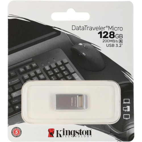 Флеш Диск Kingston 128GB DataTraveler Micro DTMC3G2/128GB USB3.2 серебристый