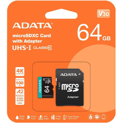 Флеш карта microSDXC 64GB A-Data AUSDX64GUI3V30SA2-RA1 Premier Pro + adapter