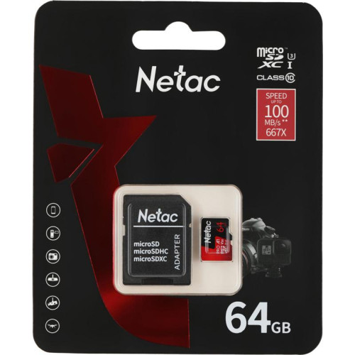 Флеш карта microSDXC 64GB Netac NT02P500PRO-064G-R P500 Extreme Pro + adapter
