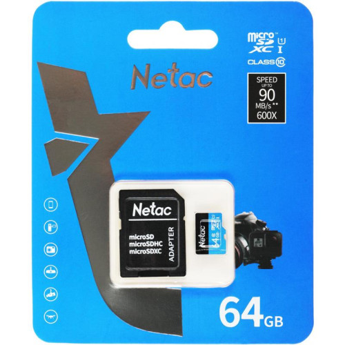 Флеш карта microSDXC 64GB Netac NT02P500STN-064G-R P500 + adapter
