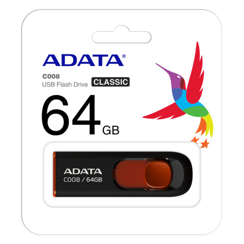 Флеш Диск A-Data 64GB Classic C008 AC008-64G-RKD USB2.0 красный/черный