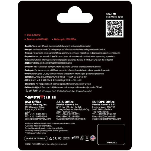 Накопитель SSD Patriot USB-C 1TB PVP301TB28UDG Viper PVP30 2.5