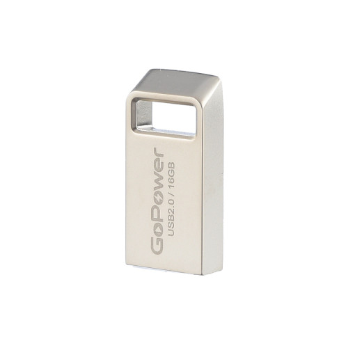 Флеш-накопитель GoPower MINI 16GB USB2.0 металл серебряный (1/50/1000)