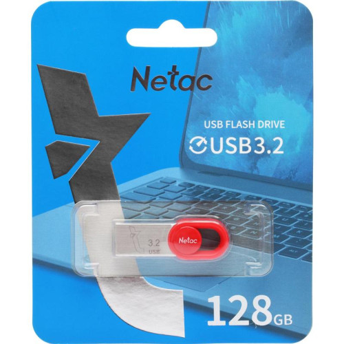 Флеш Диск Netac 128Gb UM2 NT03UM2N-128G-32RE USB3.2 серебристый/красный
