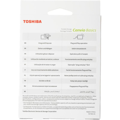 Жесткий диск Toshiba USB 3.0 1Tb HDTB510EK3AA Canvio Basics 2.5
