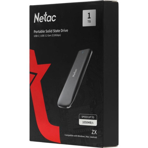 Накопитель SSD Netac USB-C 1Tb NT01ZX-001T-32BK ZX 1.8 Накопитель SSD Netac USB-C 1Tb NT01ZX-001T-32BK ZX 1.8