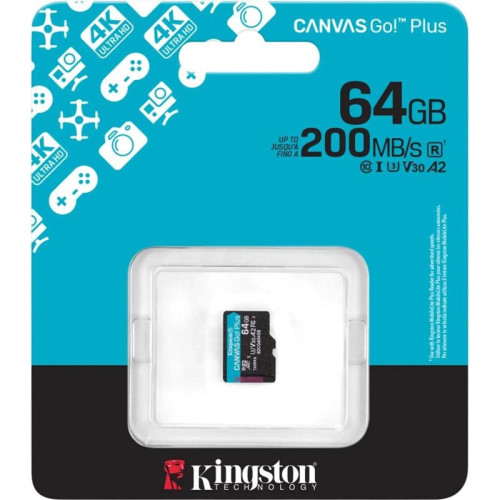Карта памяти Kingston 64GB microSDXC Canvas Go Plus Gen4 200MB/s A2 U3 V30 Card  W/O ADP/ Kingston 64GB microSDXC Canvas Go Plus Gen4 200MB/s A2 U3 V30 Card  W/O ADP