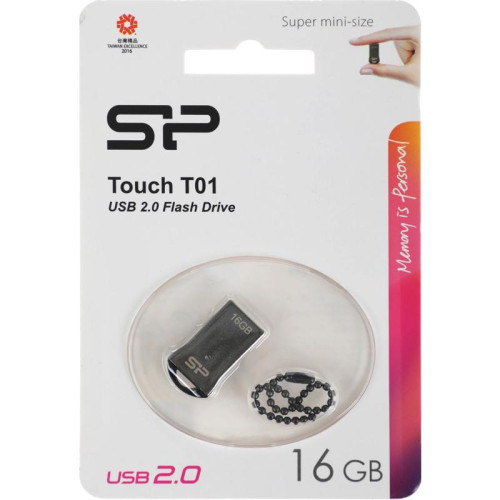 Флеш Диск Silicon Power 16Gb Touch T01 SP016GBUF2T01V1K USB2.0 черный/серебристый