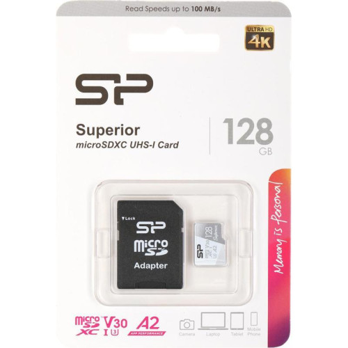 Флеш карта microSDXC 128GB Silicon Power SP128GBSTXDA2V20SP Superior + adapter Флеш карта microSDXC 128GB Silicon Power SP128GBSTXDA2V20SP Superior + adapter
