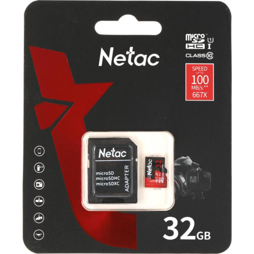 Флеш карта microSDHC 32GB Netac NT02P500PRO-032G-R P500 Extreme Pro + adapter