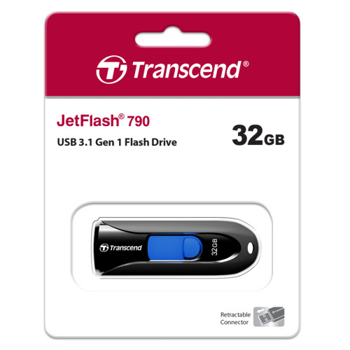 Флеш-накопитель/ Transcend 32GB JetFlash 790 (Black/blue) USB 3.0