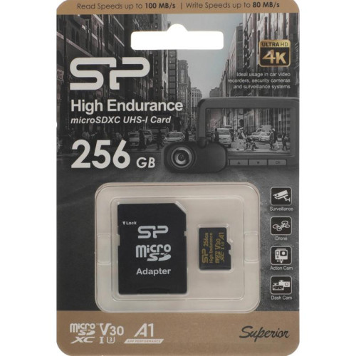 Флеш карта microSDXC 256GB Silicon Power SP256GBSTXDV3V1HSP High Endurance V30 A1 + adapter