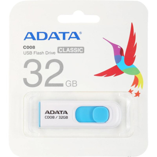 Флеш Диск A-Data 32Gb Classic C008 AC008-32G-RWE USB2.0 белый/синий