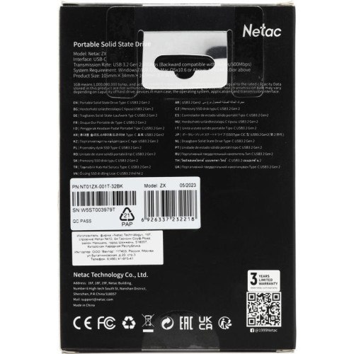 Накопитель SSD Netac USB-C 1Tb NT01ZX-001T-32BK ZX 1.8 Накопитель SSD Netac USB-C 1Tb NT01ZX-001T-32BK ZX 1.8