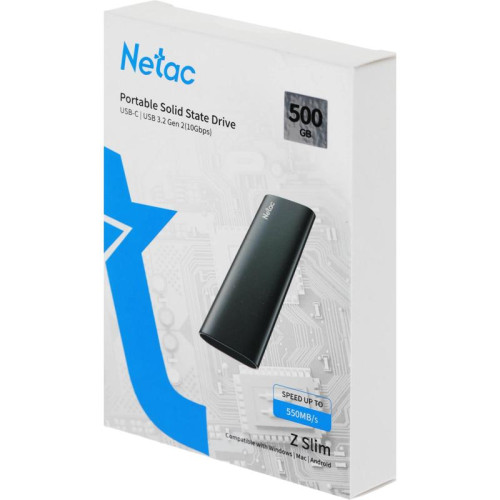 Накопитель SSD Netac USB-C 500Gb NT01ZSLIM-500G-32BK Z Slim 1.8